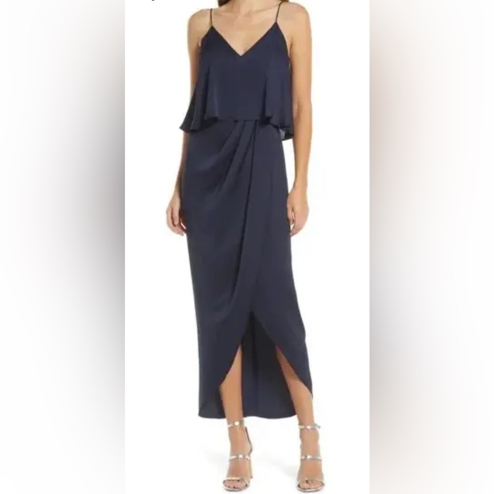 New 295$ Shona Joy Women's Size 2 sapphire Blue V-Neck Luxe Cocktail Fri…